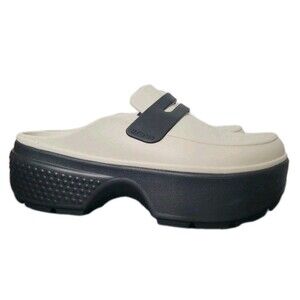 Crocs Stomp Loafers M 10/ W 12 Linen White Black Chunky Platform Slip On Comfort
